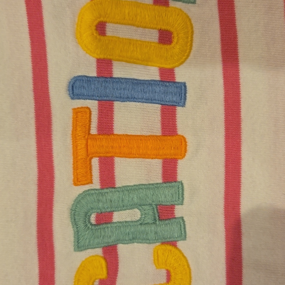 Talbot's Pink/White Striped "VACATION" Top - Picture 3 of 7